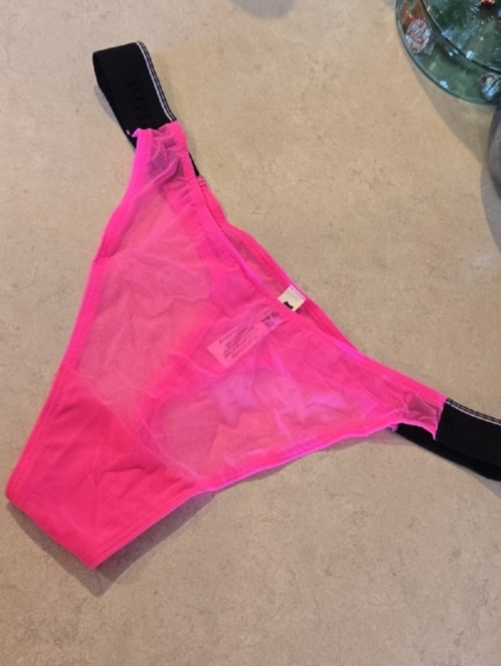 Reserved - PINK Victoria's Secret Neon Pink Sheer Thong Bottom with Black Sides